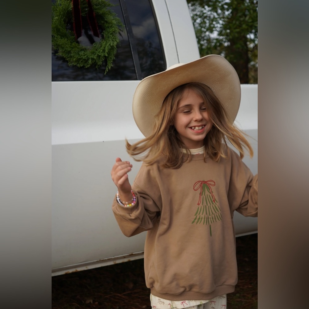 Indy & Pippa Tan Christmas Tree Sweatshirt 3T